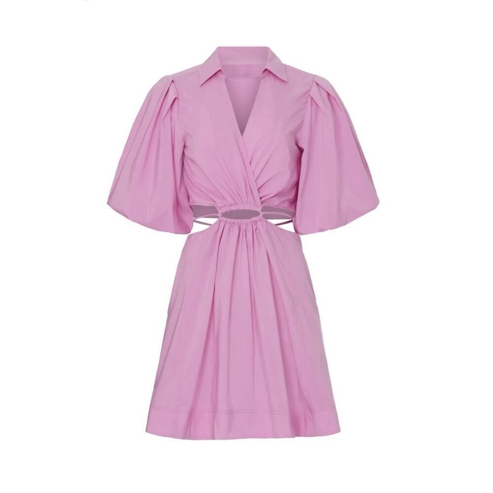 Jonathan Simkhai Aulora Pink Cutout Mini Dress L Puff Sleeve Lined